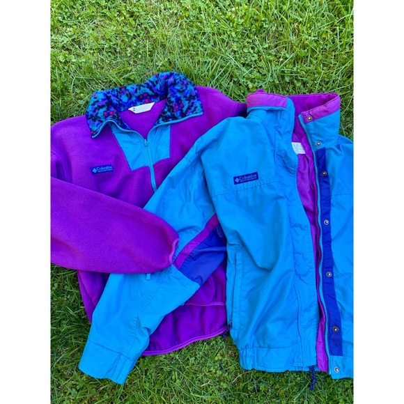 Vintage Jackets & Blazers - VINTAGE COLUMBIA 80s/90s two in one fleece sweater ski jacket coat medium